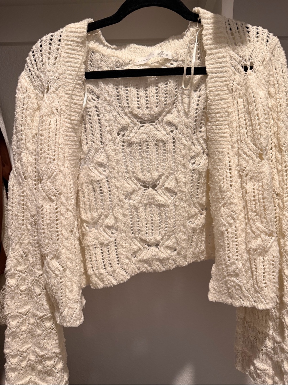 Altar'd State Cream Open-Knit Textured Cardigan